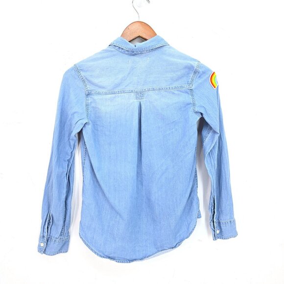 abercrombie Kids Chambray Long Sleeve Rainbow Cherry Patch Button Front Shirt 13 - Picture 5 of 6